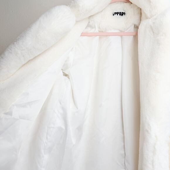 Apparis Sophie Faux Fur Ivory White Cream Mid Length Coat Jacket Medium - Picture 10 of 15